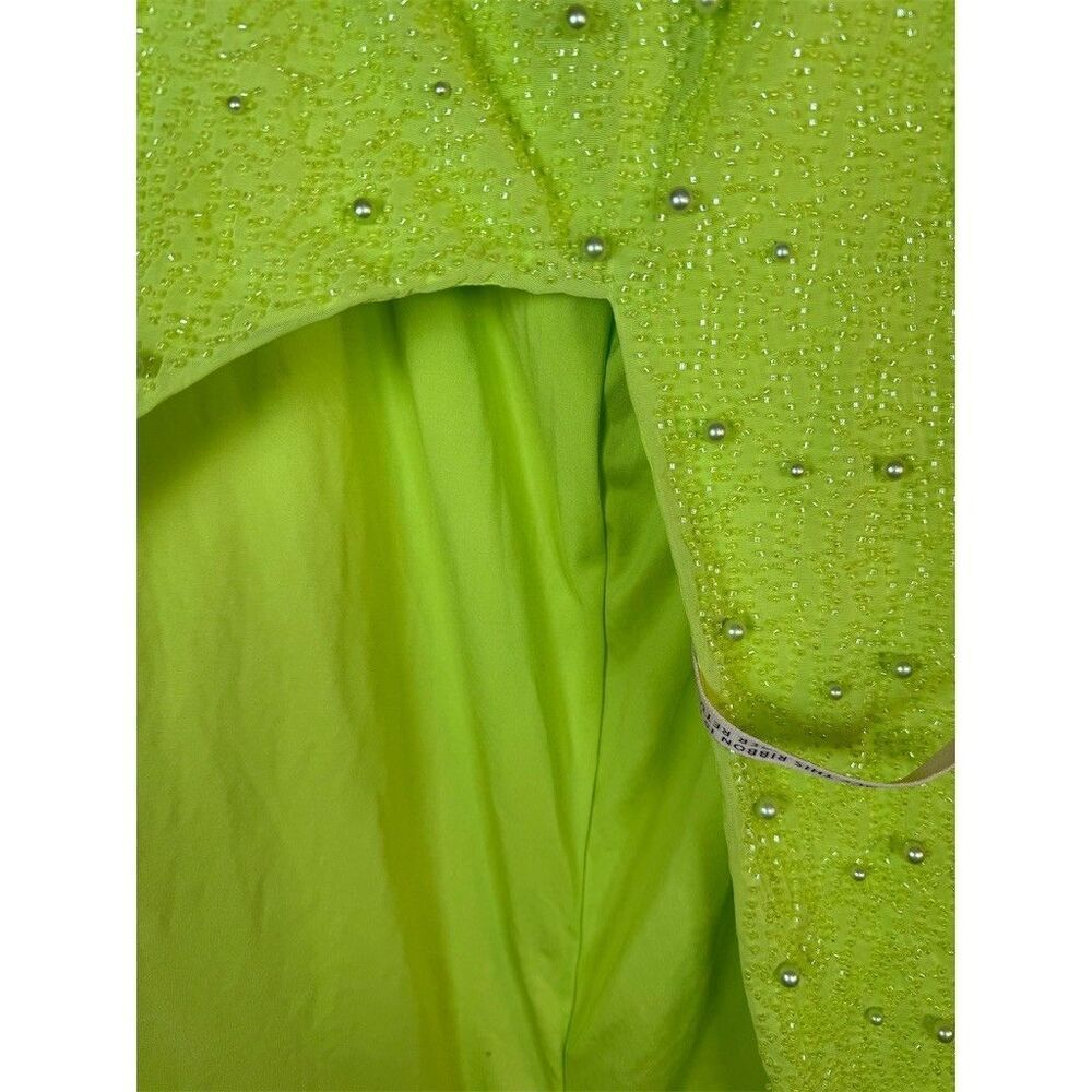 Oh Polly Skirt Womens Size 10 Lime Green Pearl Embellished Midi High - Picture 9 of 12